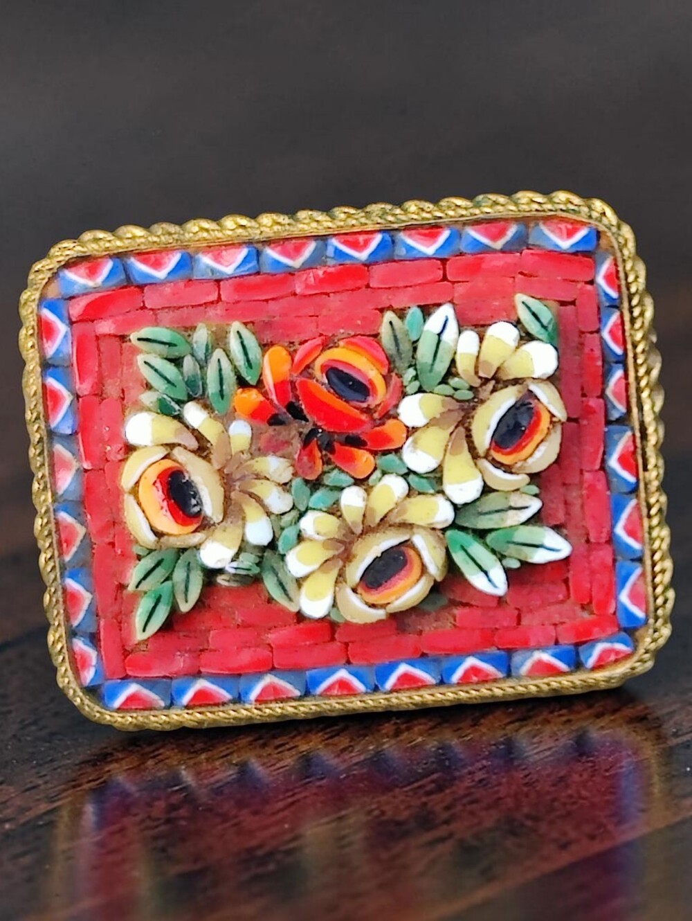 Vintage Italian Micromosaic Floral Brooch